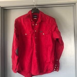 Mens Wrangler Red Long Sleeved  Western Pearl Snap Shirt No Tags XL FLAW
